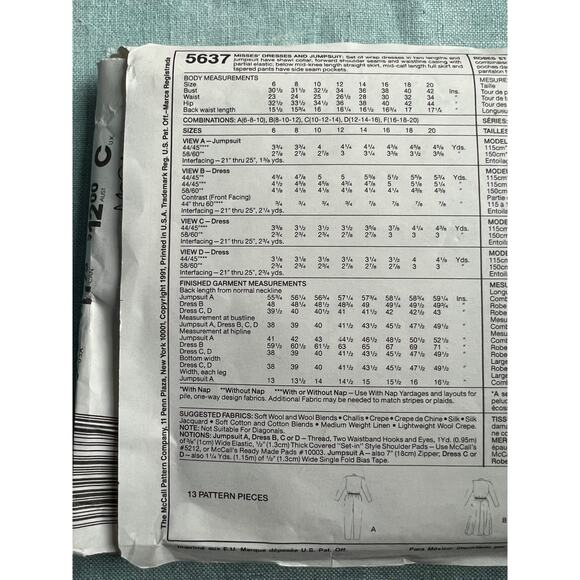 McCalls Sewing pattern 5637 wrap dress swing skirt straight skirt jumpsuit - Picture 4 of 5